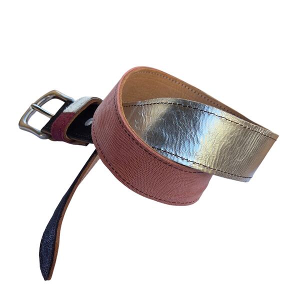 Vintage Y2K Patchwork Leather Belt – Metallic Pink Pony Hair –S/M - Picture 3 of 10